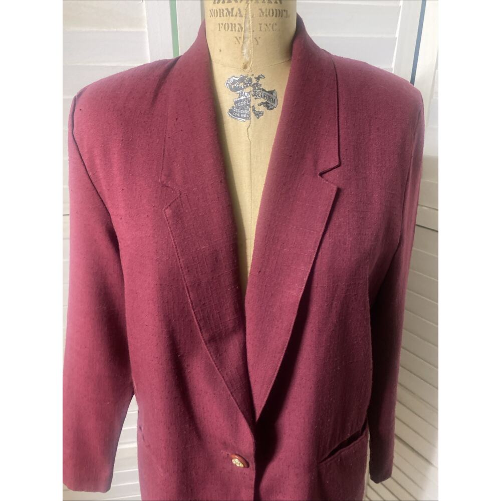 80s 90s Ship N Shore Women’s Sz 10P Med Blazer Jacket Maroon Single Breasted - Picture 5 of 8